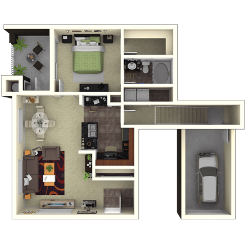 Floor plan for 1 bed, 1 bath, 1067 sqft